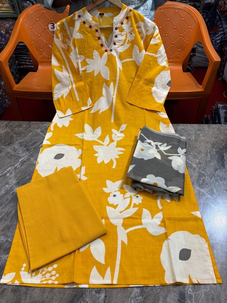 Cotton Printed Punjabi Salwar Kameez – 3 - Piece Indian Pakistani Ethnic Floral - 001FASHIONFORWARD