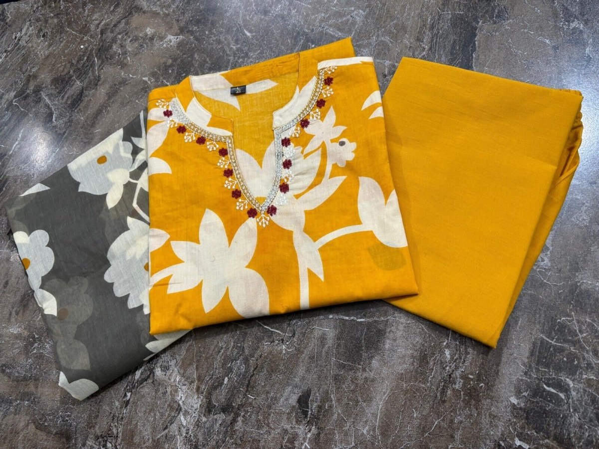 Cotton Printed Punjabi Salwar Kameez – 3 - Piece Indian Pakistani Ethnic Floral - 001FASHIONFORWARD