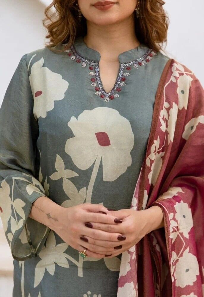 Cotton Printed Punjabi Salwar Kameez – 3 - Piece Indian Pakistani Ethnic Floral - 001FASHIONFORWARD