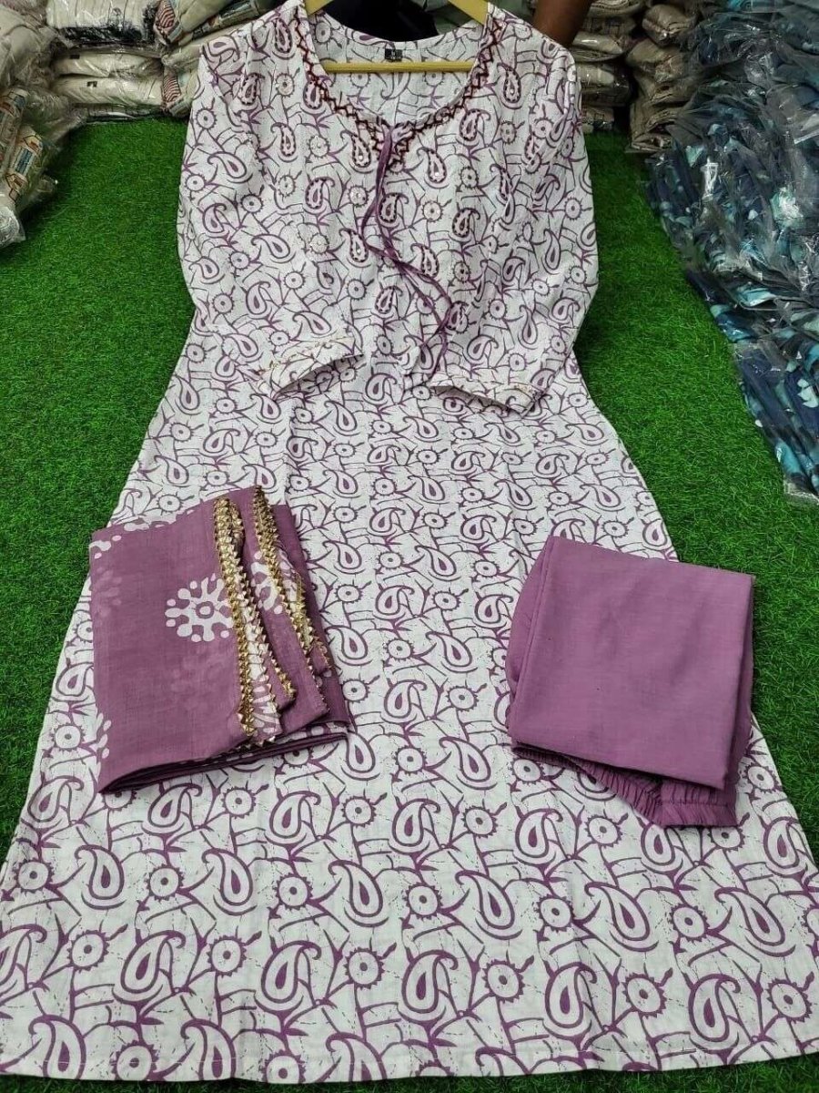 Cotton Printed Salwar kameez Straight Kurta Pant Suit Women Partywear 3 Pc Suit - 001FASHIONFORWARD
