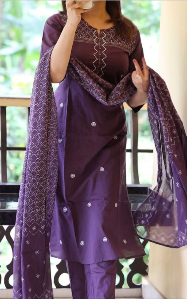 Cotton Salwar Kameez Dress – Ready - to - Wear 3 - Piece Indian Wedding & Party Suit - 001FASHIONFORWARD