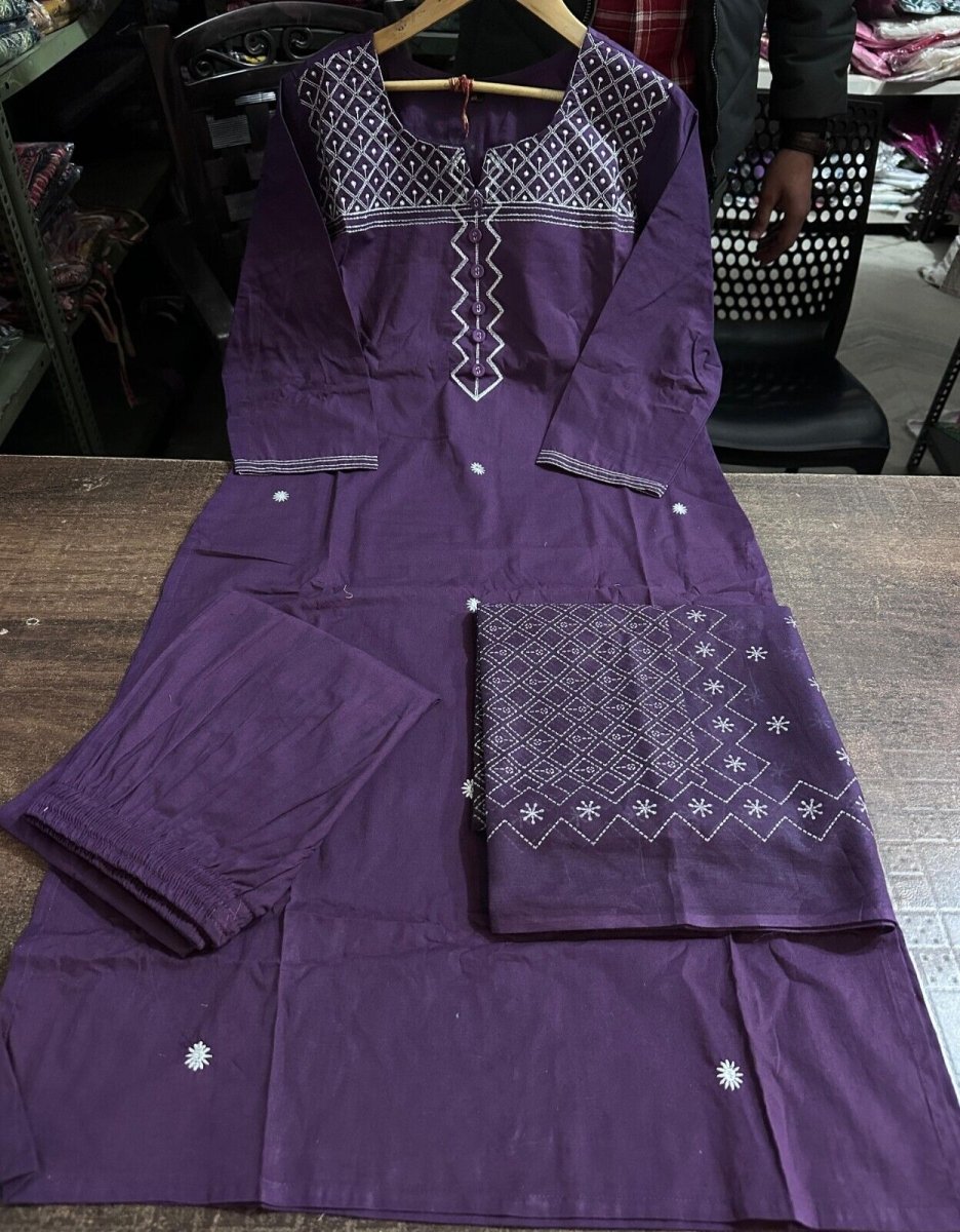 Cotton Salwar Kameez Dress – Ready - to - Wear 3 - Piece Indian Wedding & Party Suit - 001FASHIONFORWARD