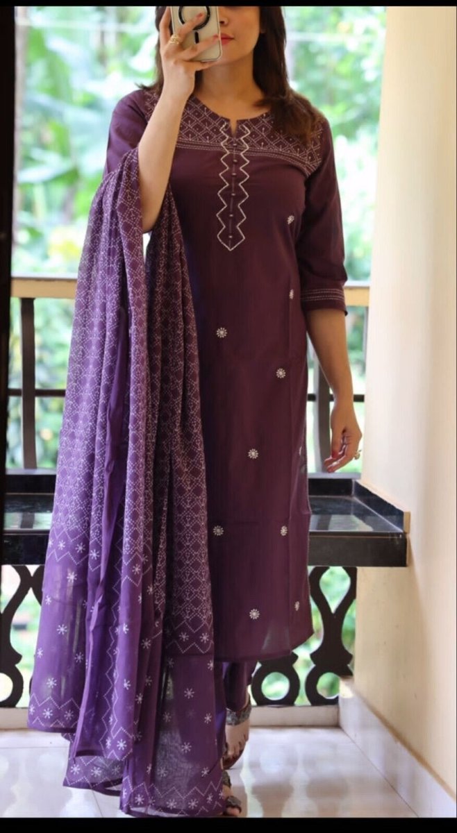 Cotton Salwar Kameez Dress – Ready - to - Wear 3 - Piece Indian Wedding & Party Suit - 001FASHIONFORWARD