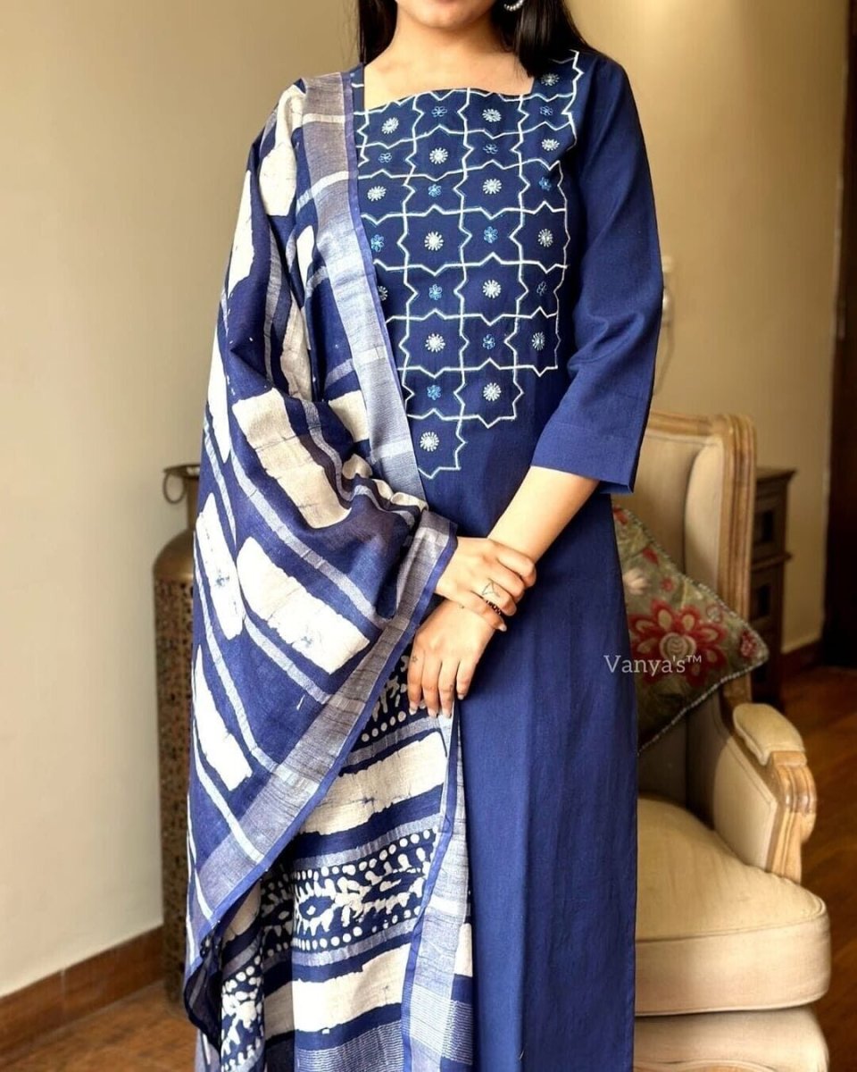 Cotton salwar kameez Festival Wear Kurta Pant Set – Pure Cotton with Handwork - 001FASHIONFORWARD
