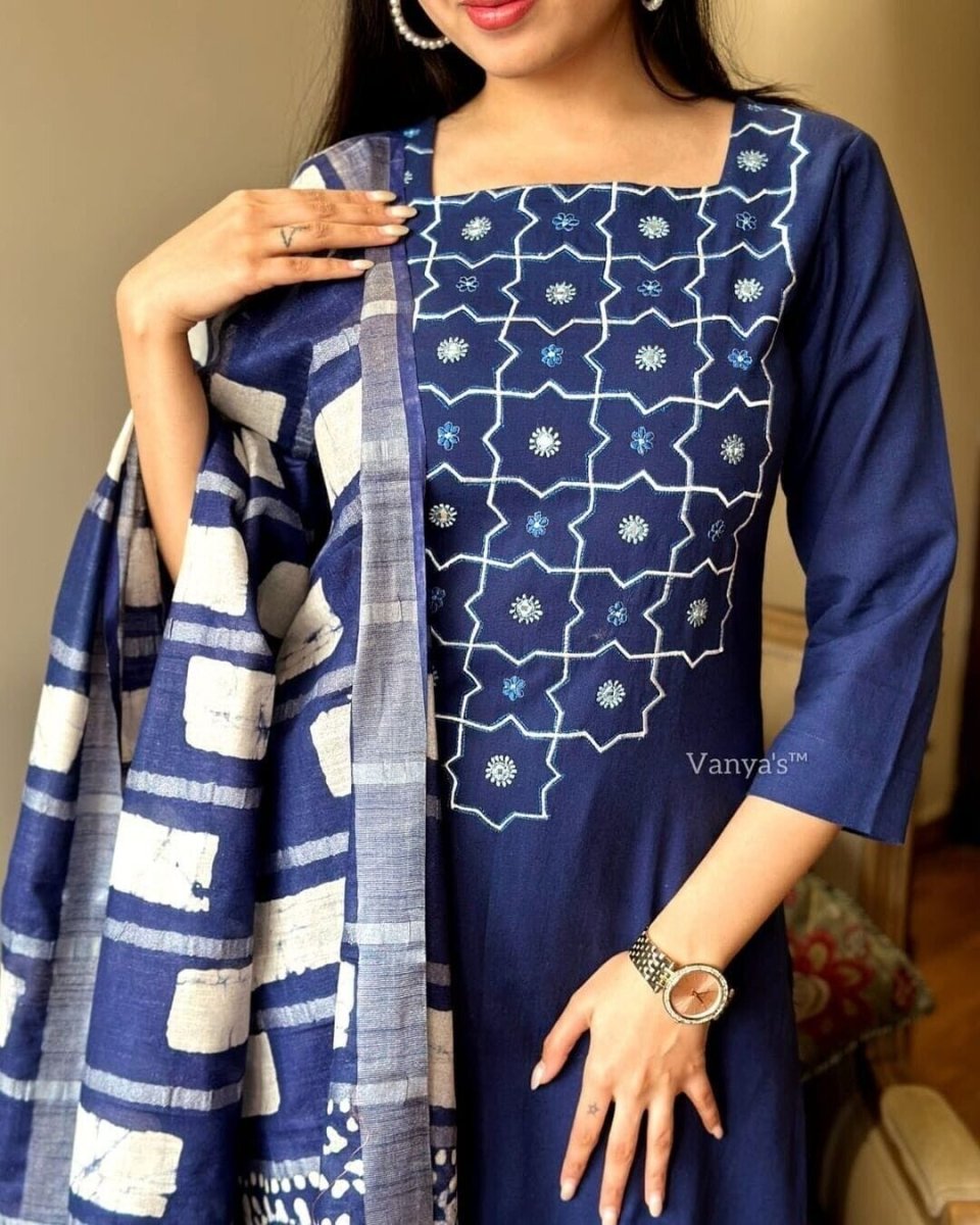Cotton salwar kameez Festival Wear Kurta Pant Set – Pure Cotton with Handwork - 001FASHIONFORWARD