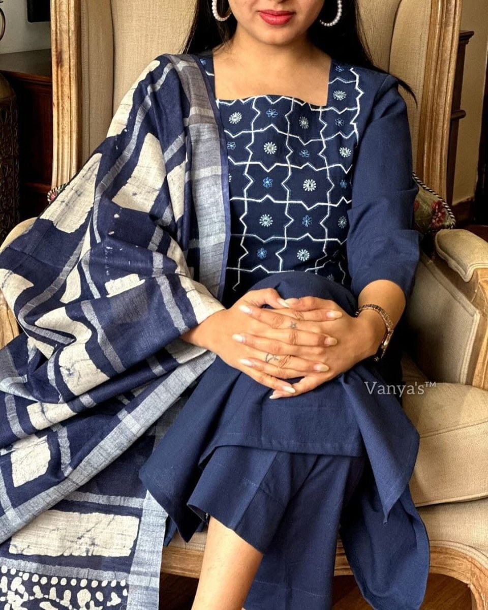 Cotton salwar kameez Festival Wear Kurta Pant Set – Pure Cotton with Handwork - 001FASHIONFORWARD