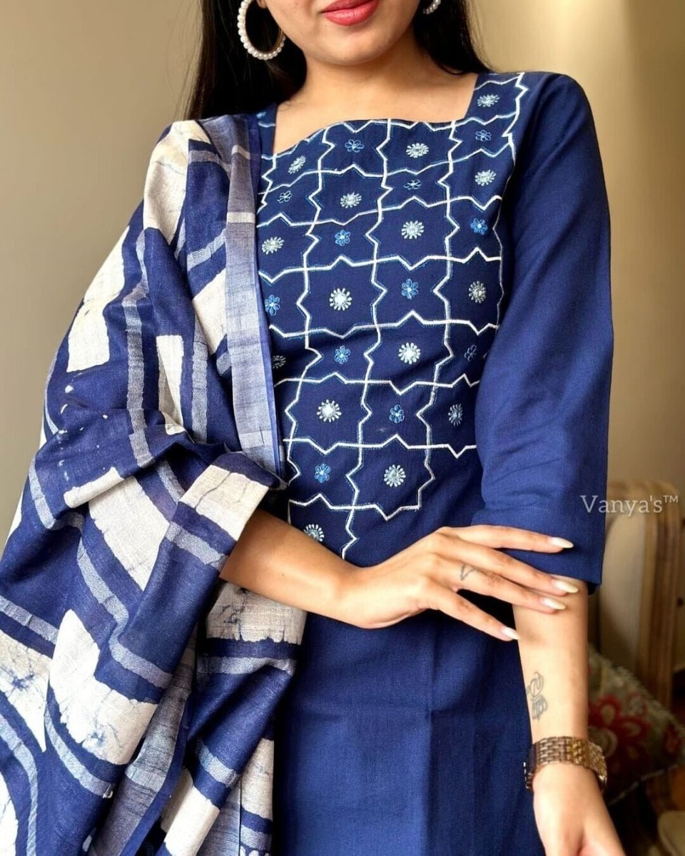 Cotton salwar kameez Festival Wear Kurta Pant Set – Pure Cotton with Handwork - 001FASHIONFORWARD
