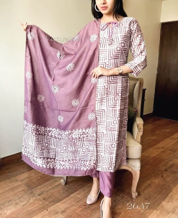 Cotton Salwar kameez Printed Straight Kurta Pant & Suit Women Partywear - 001FASHIONFORWARD