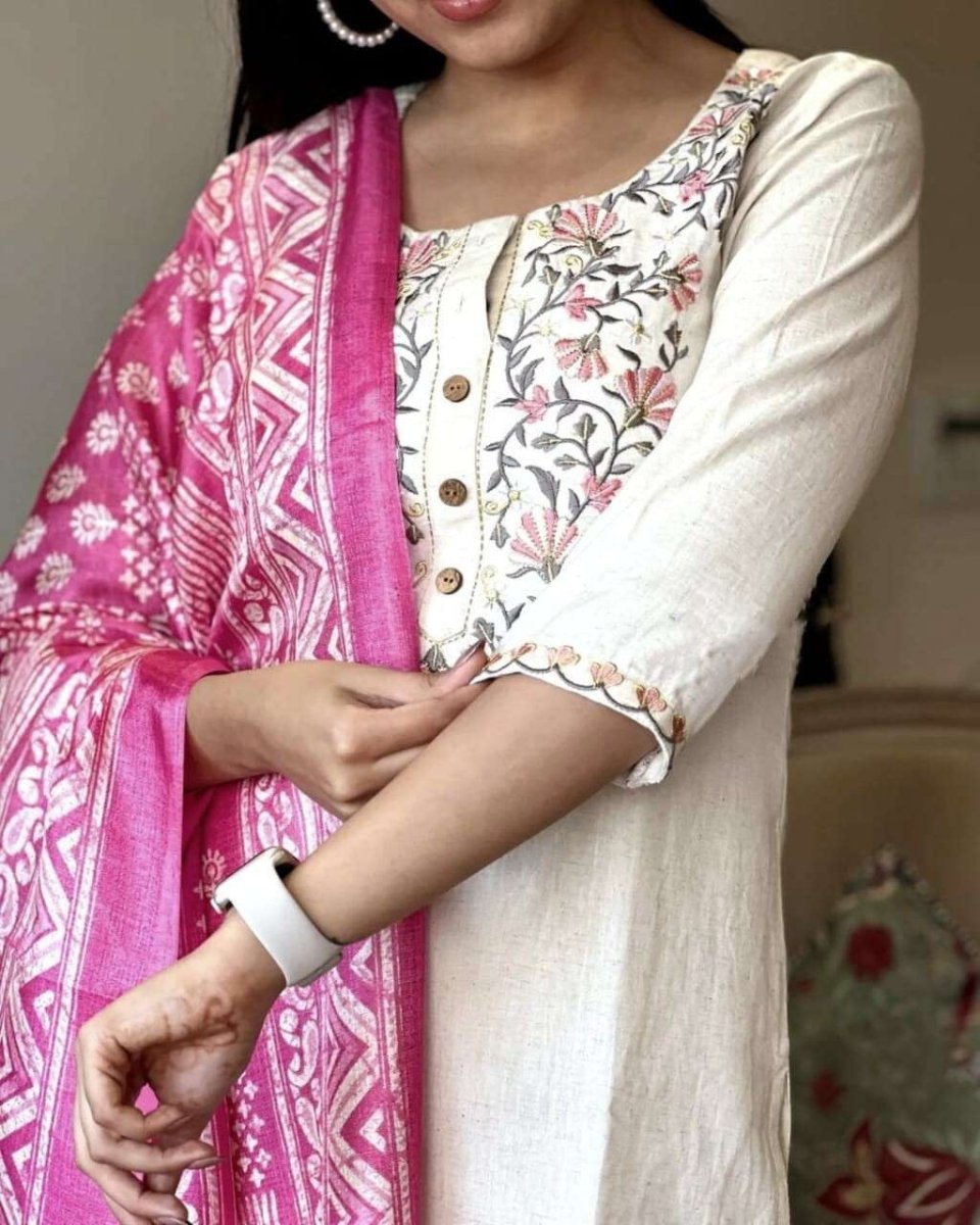 Cotton Salwar Kameez Suit Kurti Women Tunic Kurta Pant Dupatta Set Dress - 001FASHIONFORWARD