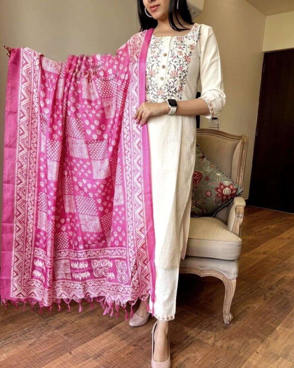 Cotton Salwar Kameez Suit Kurti Women Tunic Kurta Pant Dupatta Set Dress - 001FASHIONFORWARD