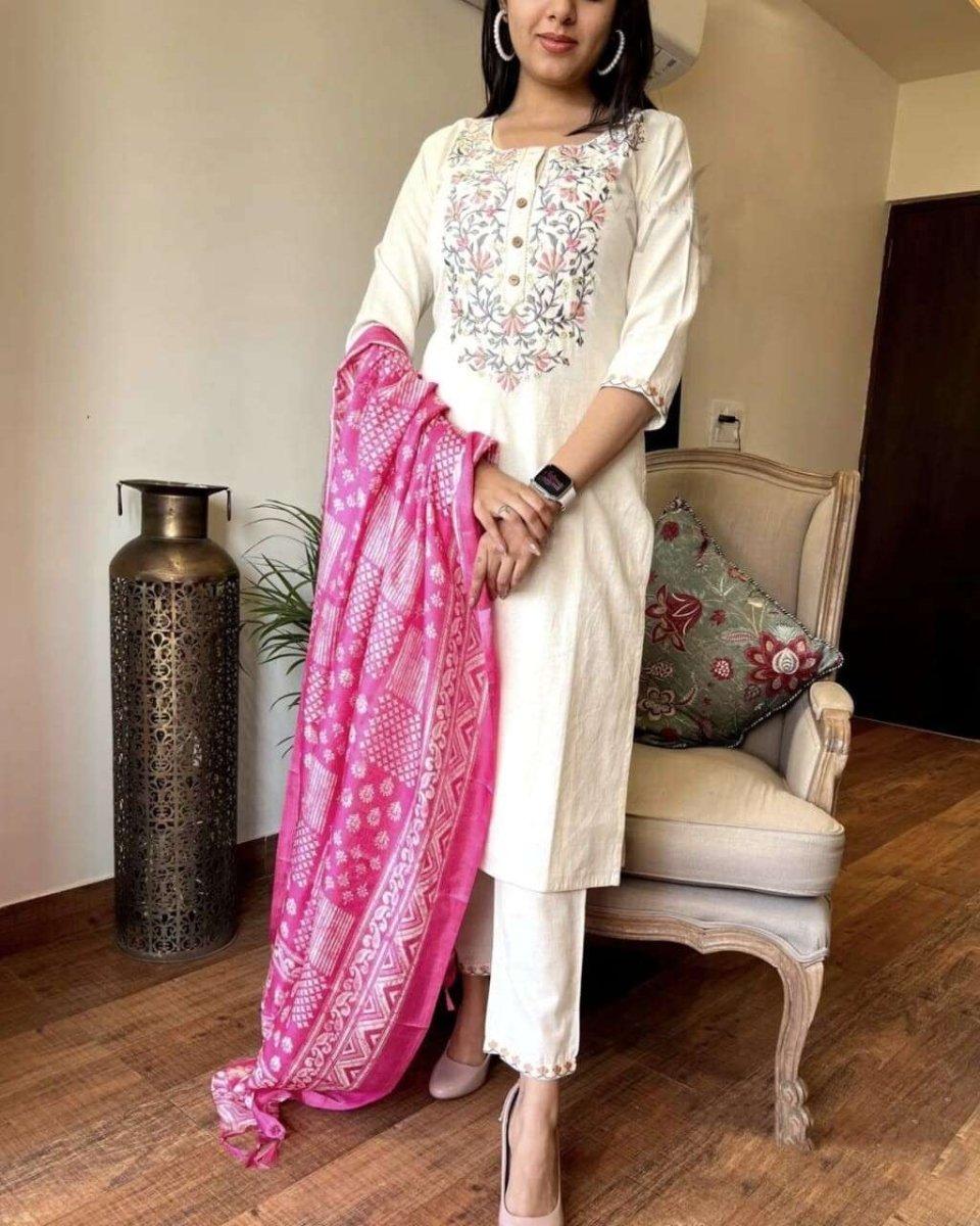 Cotton Salwar Kameez Suit Kurti Women Tunic Kurta Pant Dupatta Set Dress - 001FASHIONFORWARD