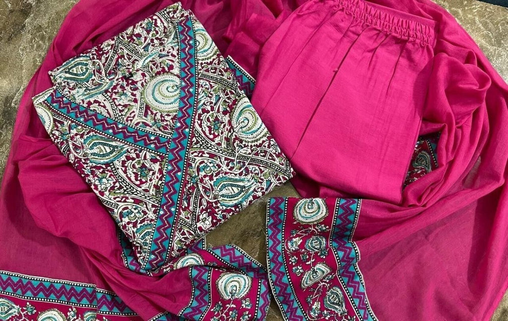 Cotton Sanganeri Print Flared Anarkali Suit , Wedding party wear Kurti pant 3 - 001FASHIONFORWARD