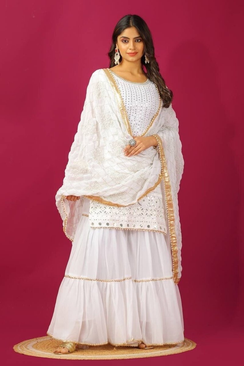 Designer Black Faux Georgette Suit with Sharara Readymade Embroidred - 001FASHIONFORWARD