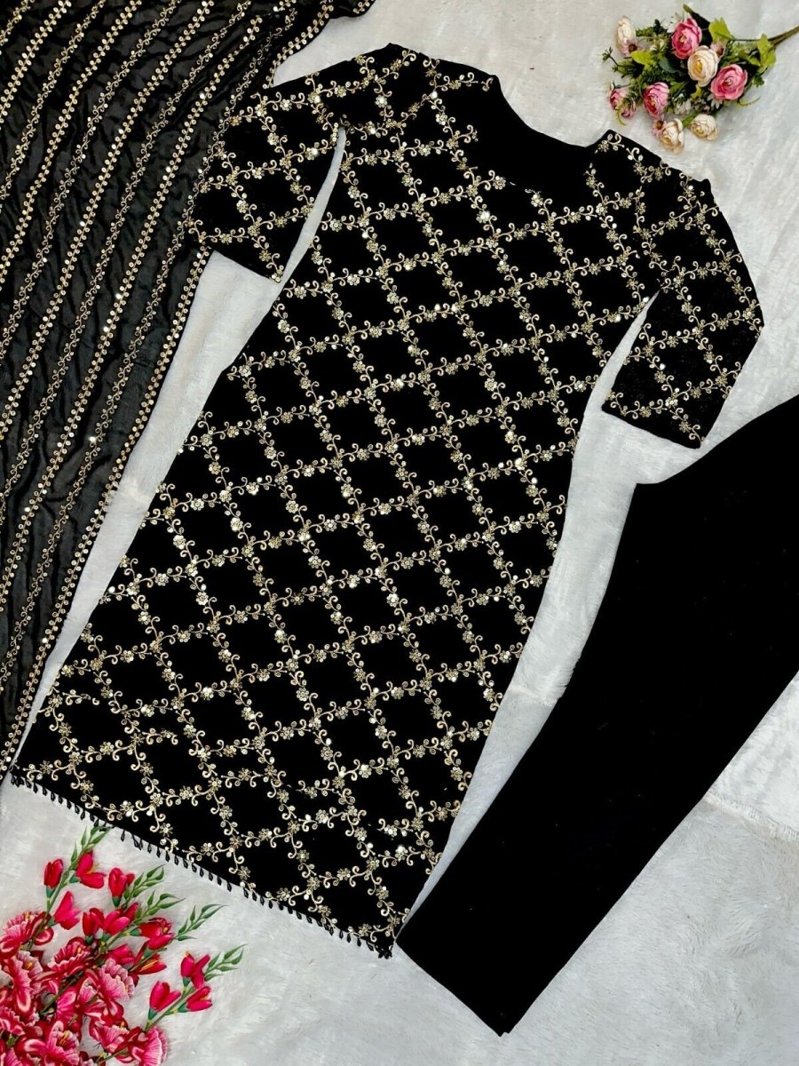 Designer Black Georgette Salwar Kameez Ready - to - Wear Embroidered Suit - 001FASHIONFORWARD