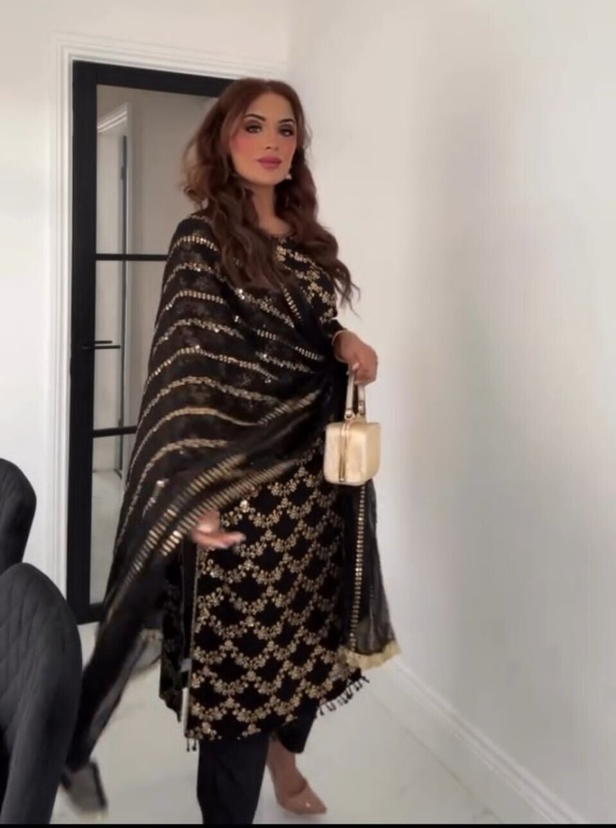 Designer Black Georgette Salwar Kameez Ready - to - Wear Embroidered Suit - 001FASHIONFORWARD