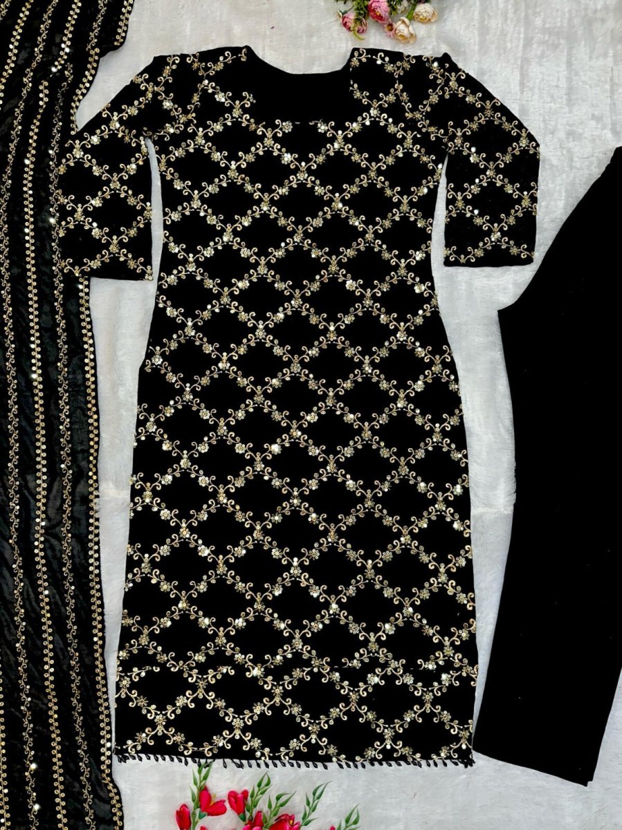 Designer Black Georgette Salwar Kameez Ready - to - Wear Embroidered Suit - 001FASHIONFORWARD