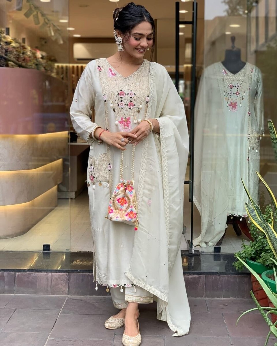 Designer Cotton Salwar Kameez Suit – Pakistani Bollywood Party Wear - 001FASHIONFORWARD