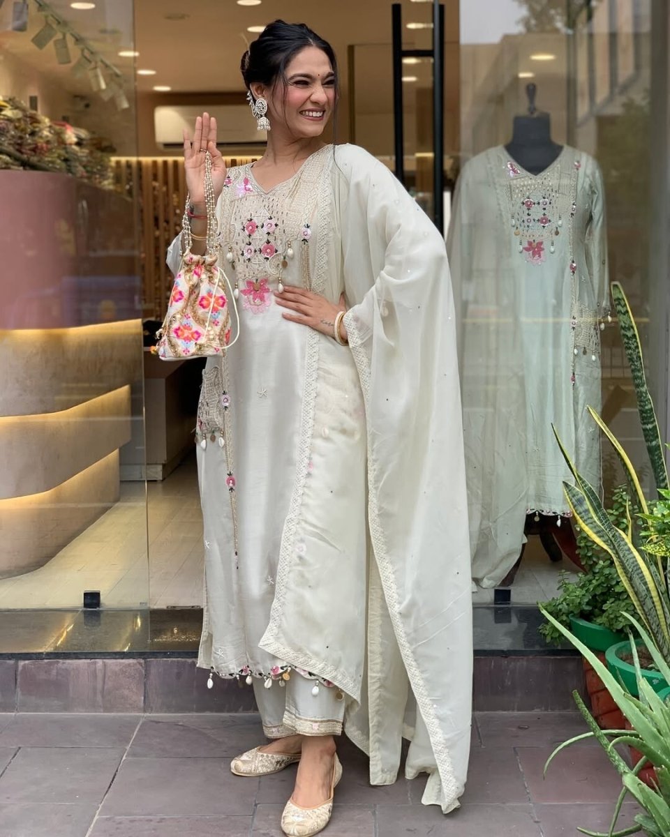Designer Cotton Salwar Kameez Suit – Pakistani Bollywood Party Wear - 001FASHIONFORWARD