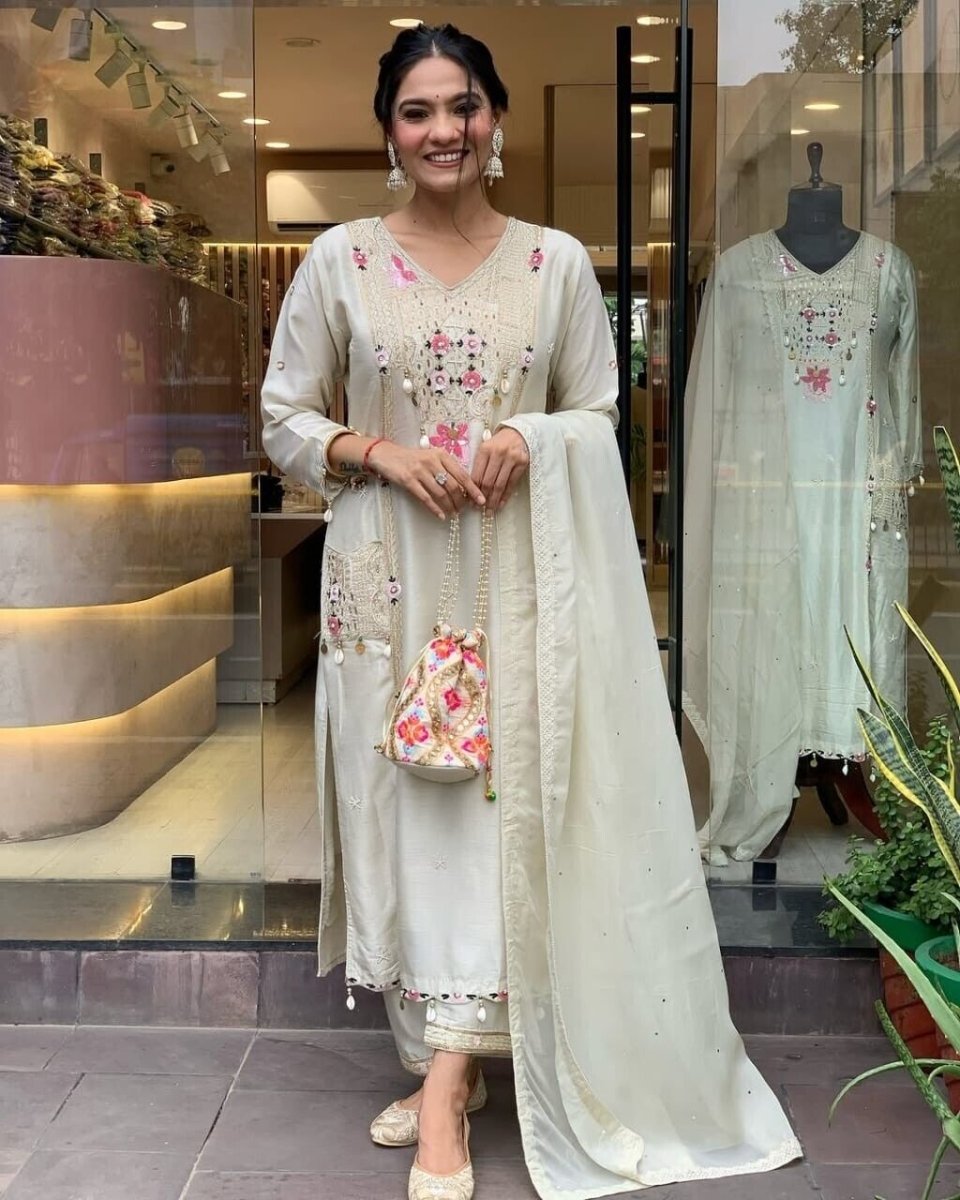 Designer Cotton Salwar Kameez Suit – Pakistani Bollywood Party Wear - 001FASHIONFORWARD