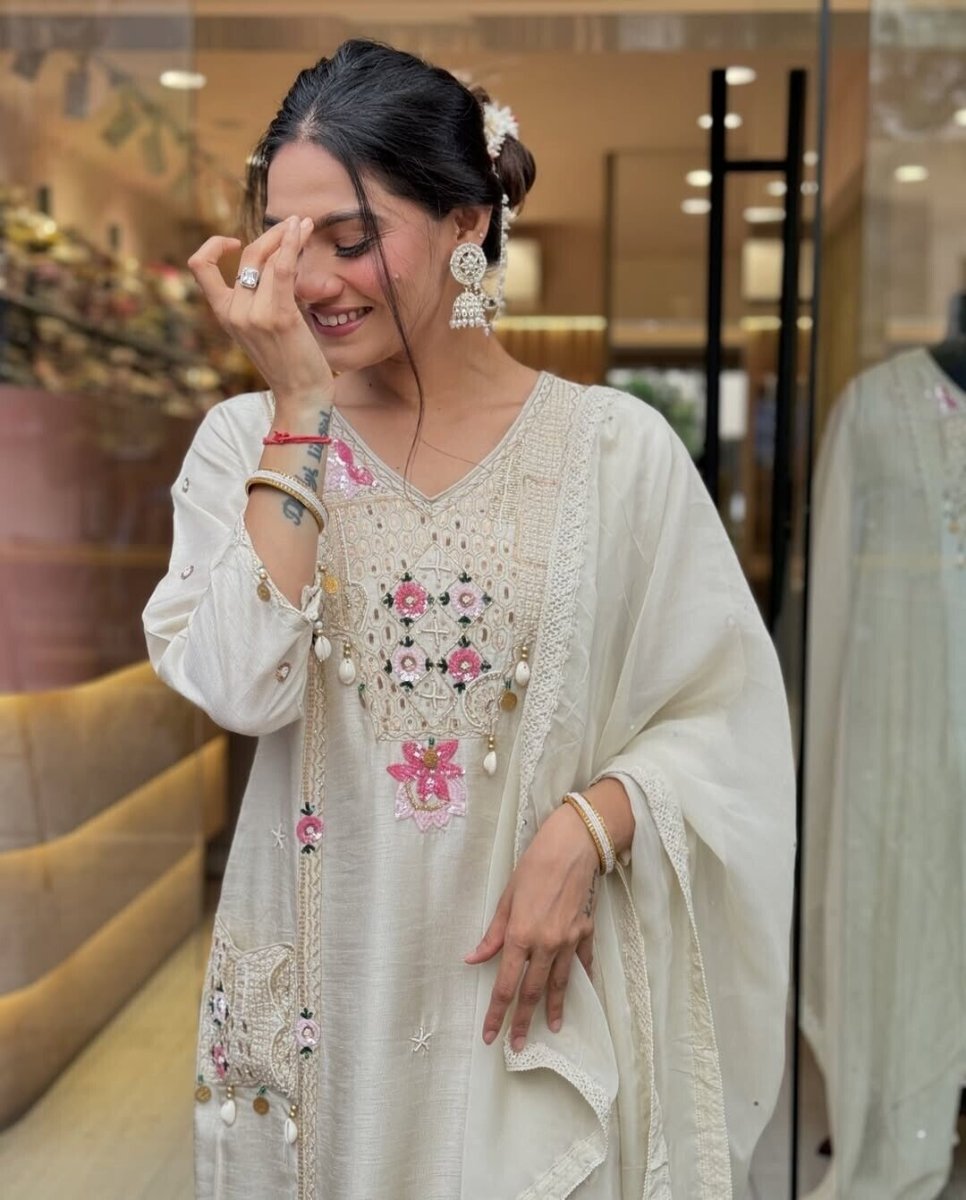Designer Cotton Salwar Kameez Suit – Pakistani Bollywood Party Wear - 001FASHIONFORWARD