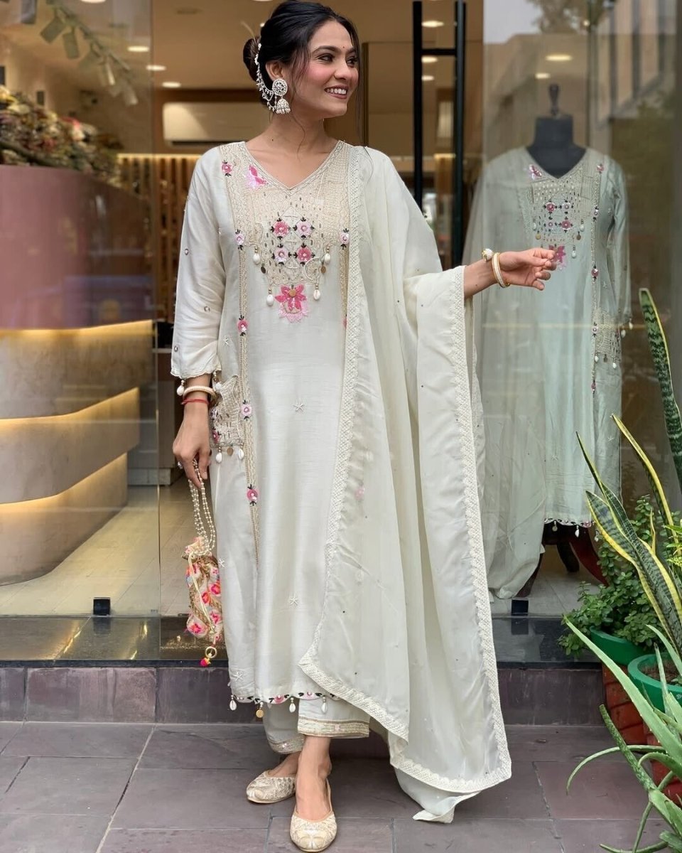 Designer Cotton Salwar Kameez Suit – Pakistani Bollywood Party Wear - 001FASHIONFORWARD