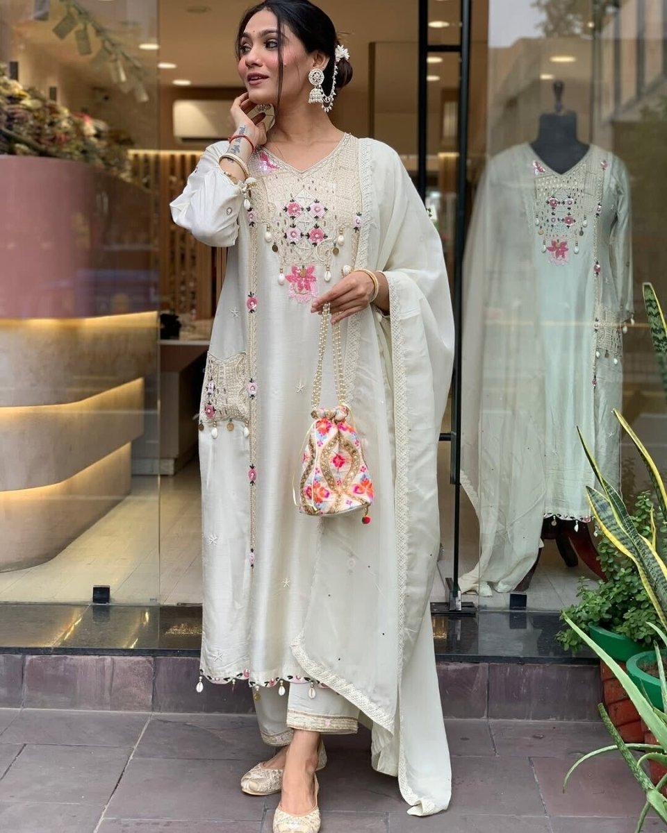 Designer Cotton Salwar Kameez Suit – Pakistani Bollywood Party Wear - 001FASHIONFORWARD