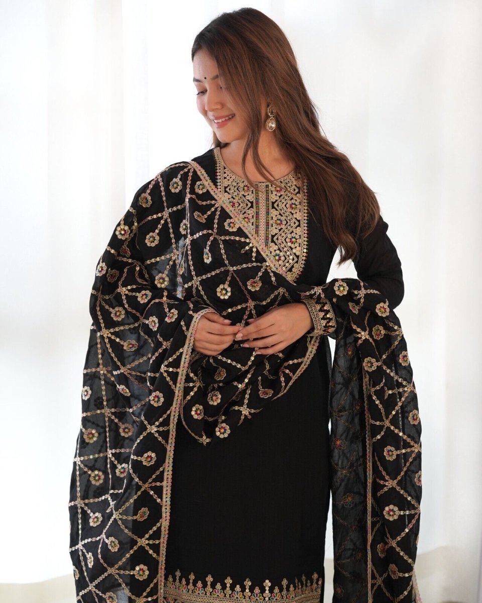 Designer Embroidered Vichitra Silk Salwar Kameez Set – Party & Wedding Wear - 001FASHIONFORWARD