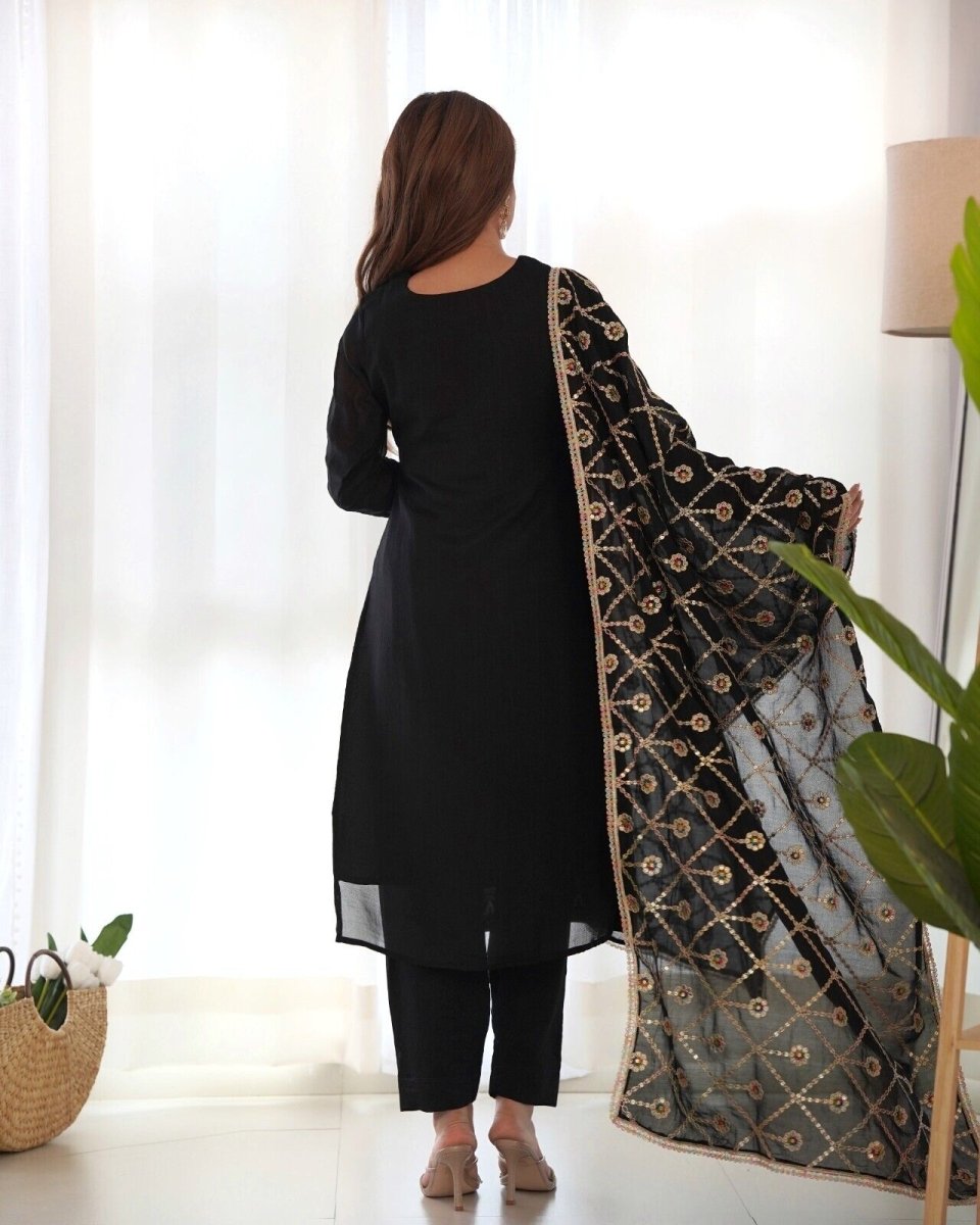 Designer Embroidered Vichitra Silk Salwar Kameez Set – Party & Wedding Wear - 001FASHIONFORWARD