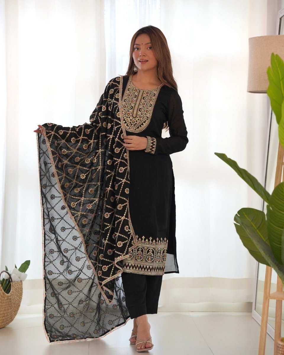 Designer Embroidered Vichitra Silk Salwar Kameez Set – Party & Wedding Wear - 001FASHIONFORWARD