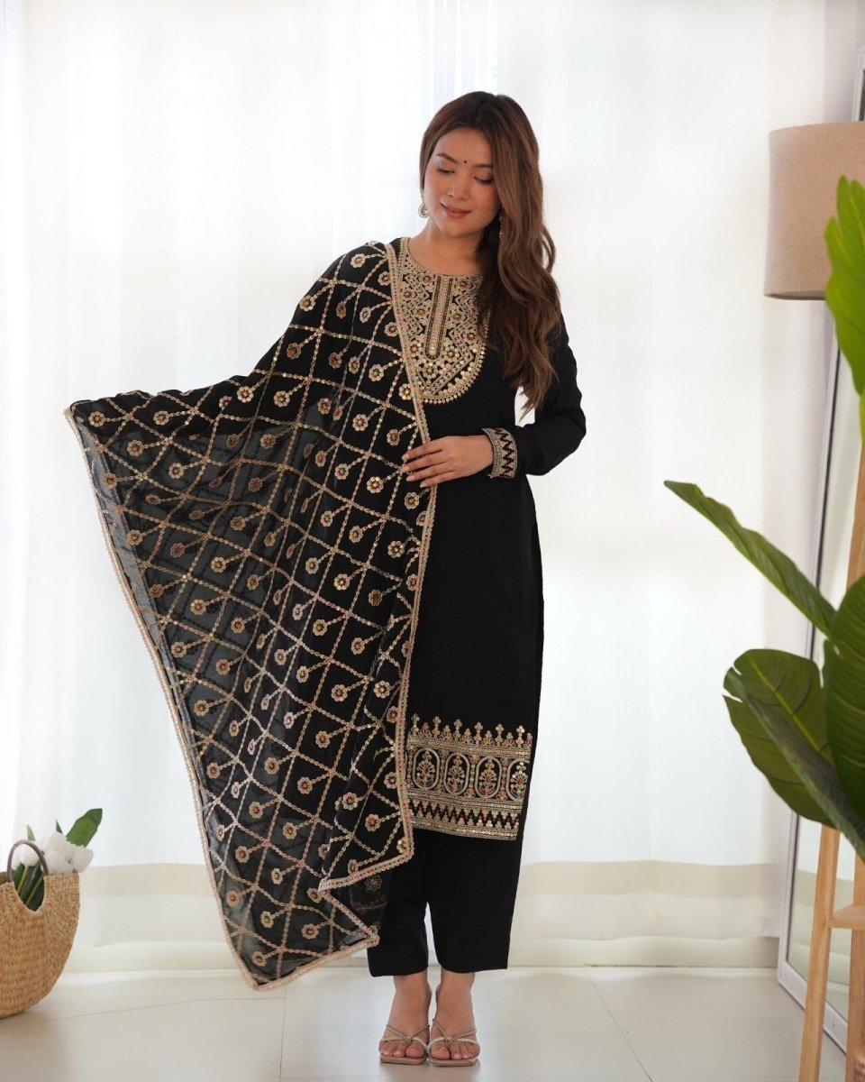 Designer Embroidered Vichitra Silk Salwar Kameez Set – Party & Wedding Wear - 001FASHIONFORWARD