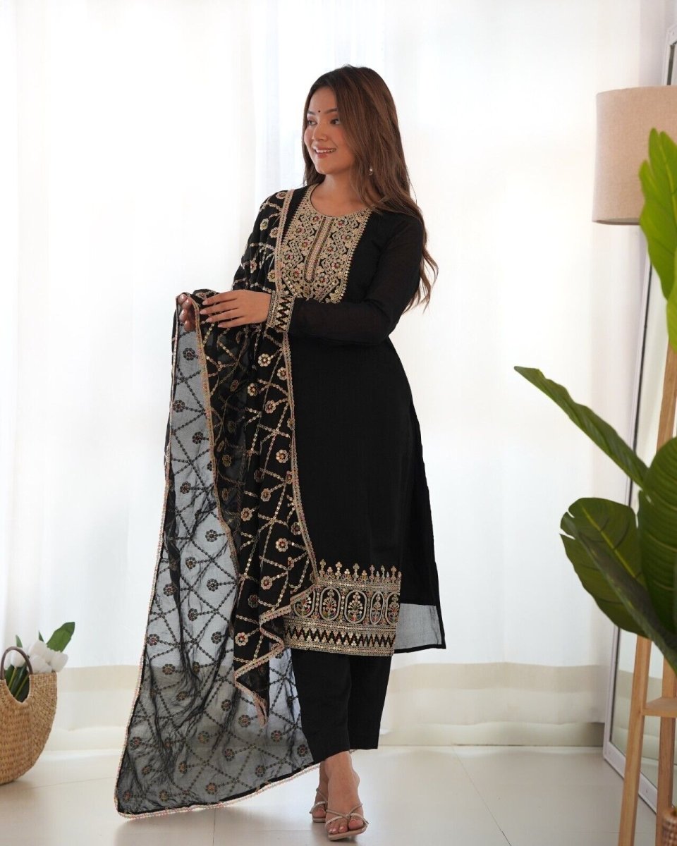 Designer Embroidered Vichitra Silk Salwar Kameez Set – Party & Wedding Wear - 001FASHIONFORWARD