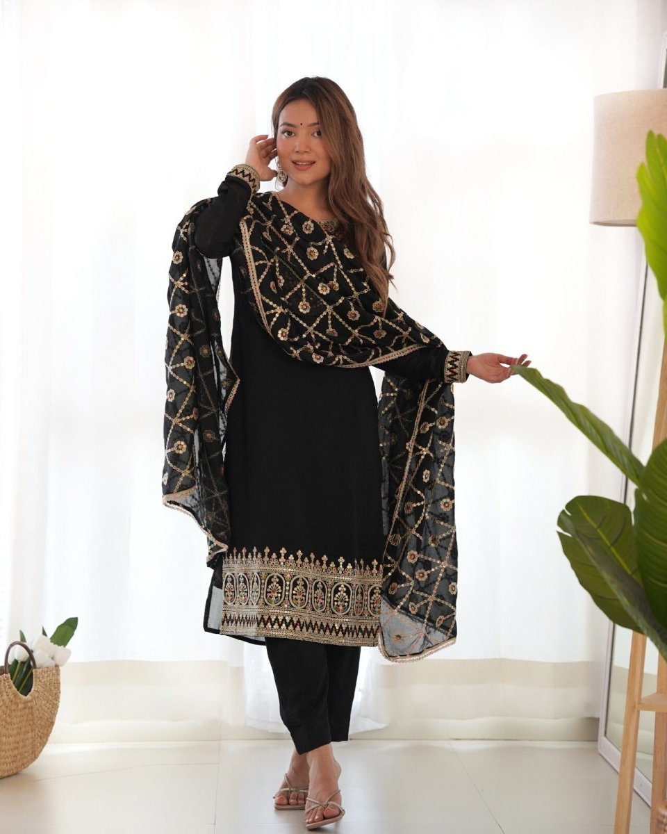 Designer Embroidered Vichitra Silk Salwar Kameez Set – Party & Wedding Wear - 001FASHIONFORWARD
