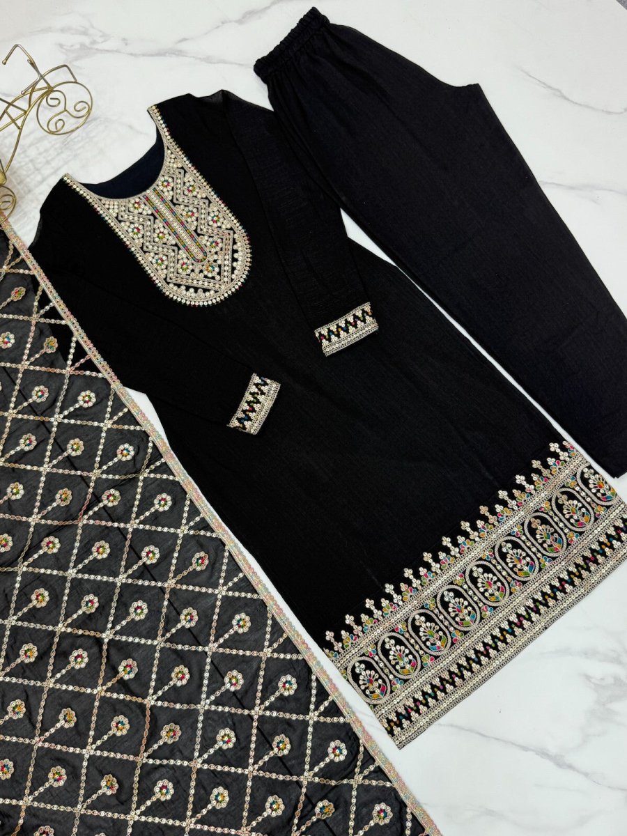 Designer Embroidered Vichitra Silk Salwar Kameez Set – Party & Wedding Wear - 001FASHIONFORWARD