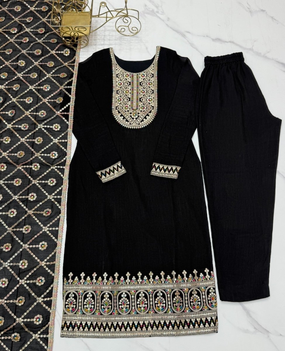 Designer Embroidered Vichitra Silk Salwar Kameez Set – Party & Wedding Wear - 001FASHIONFORWARD