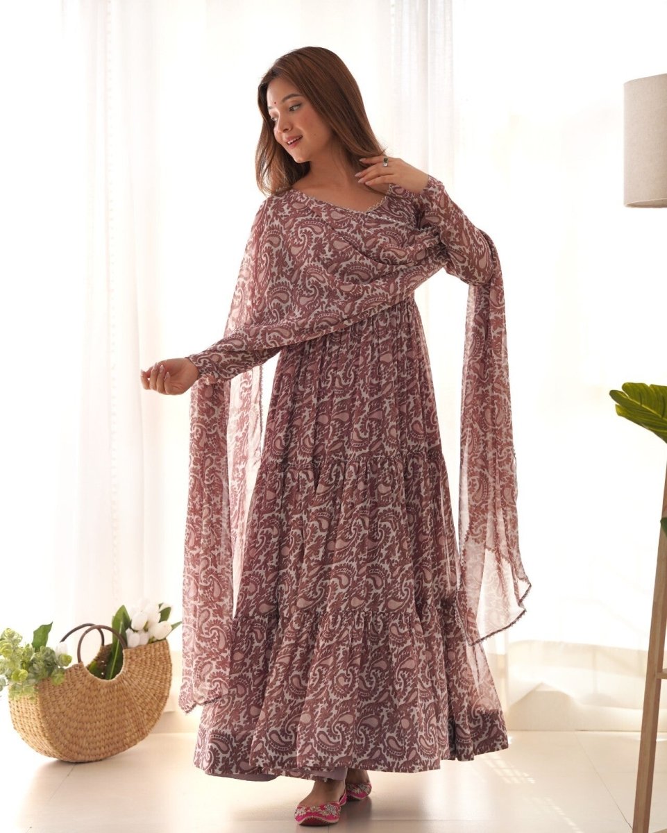 Designer Flared Anarkali Gown Suit Set – Bollywood - Inspired Pakistani Wear - 001FASHIONFORWARD