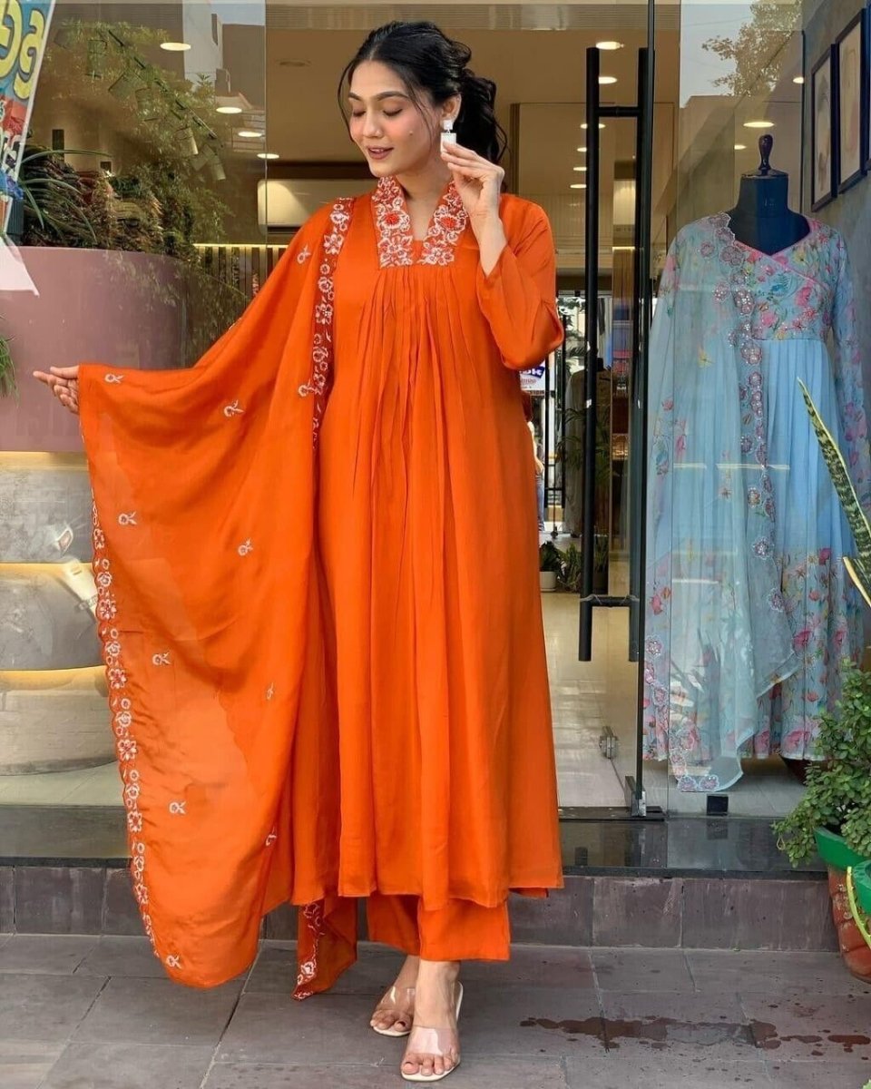Designer Flared women anarkali Gown Set 3 PC long suit Indian Fabric Cotton 60 - 001FASHIONFORWARD