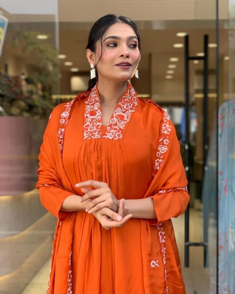 Designer Flared women anarkali Gown Set 3 PC long suit Indian Fabric Cotton 60 - 001FASHIONFORWARD