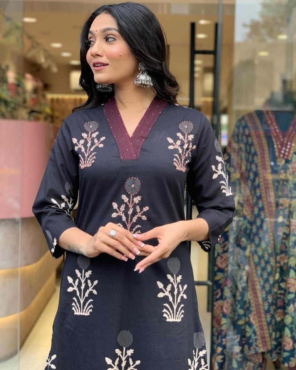 Designer Floral Printed kurta Set 3 PC long suit salwar Kameez Fabric Cotton 60 - 001FASHIONFORWARD