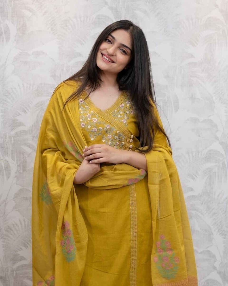 Designer Yellow Pakistani Salwar Kameez – Ready - to - Wear Cotton Suit for Indian - 001FASHIONFORWARD