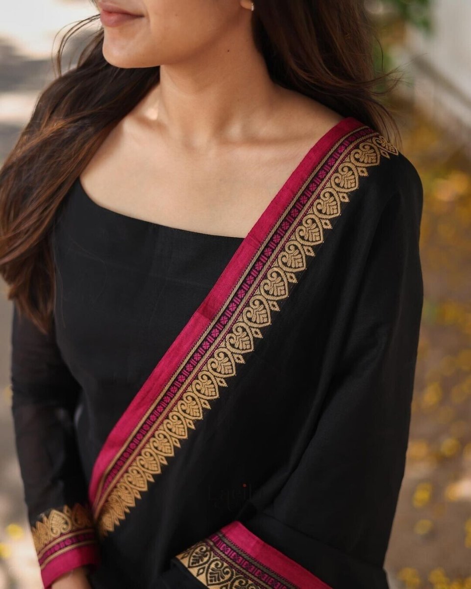 Elegant Black Banana Silk Salwar Kameez Set with Jacquard Dupatta - 001FASHIONFORWARD