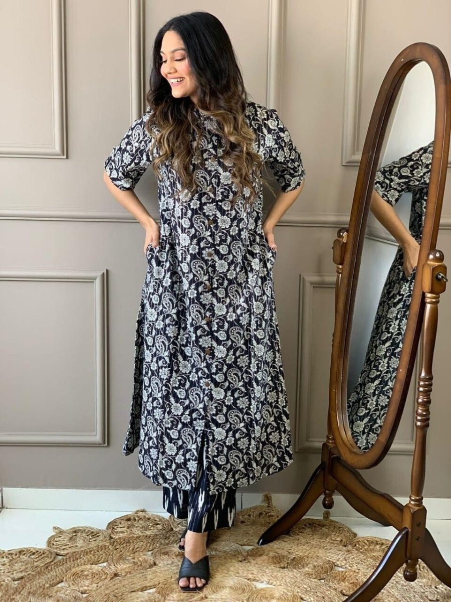 Elegant Cotton Straight Suit with Handwork – 2 pcs set Salwar kameez casual - 001FASHIONFORWARD