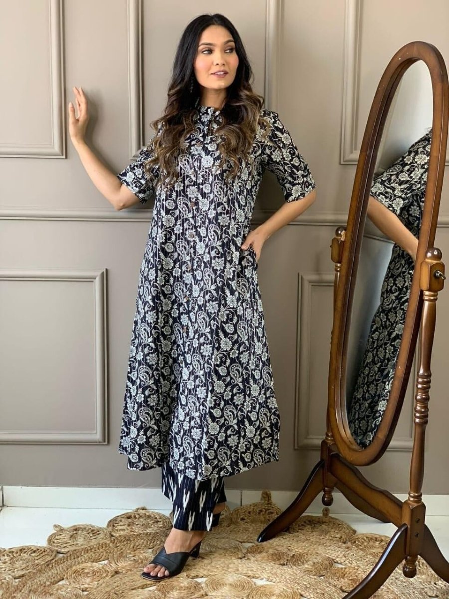 Elegant Cotton Straight Suit with Handwork – 2 pcs set Salwar kameez casual - 001FASHIONFORWARD