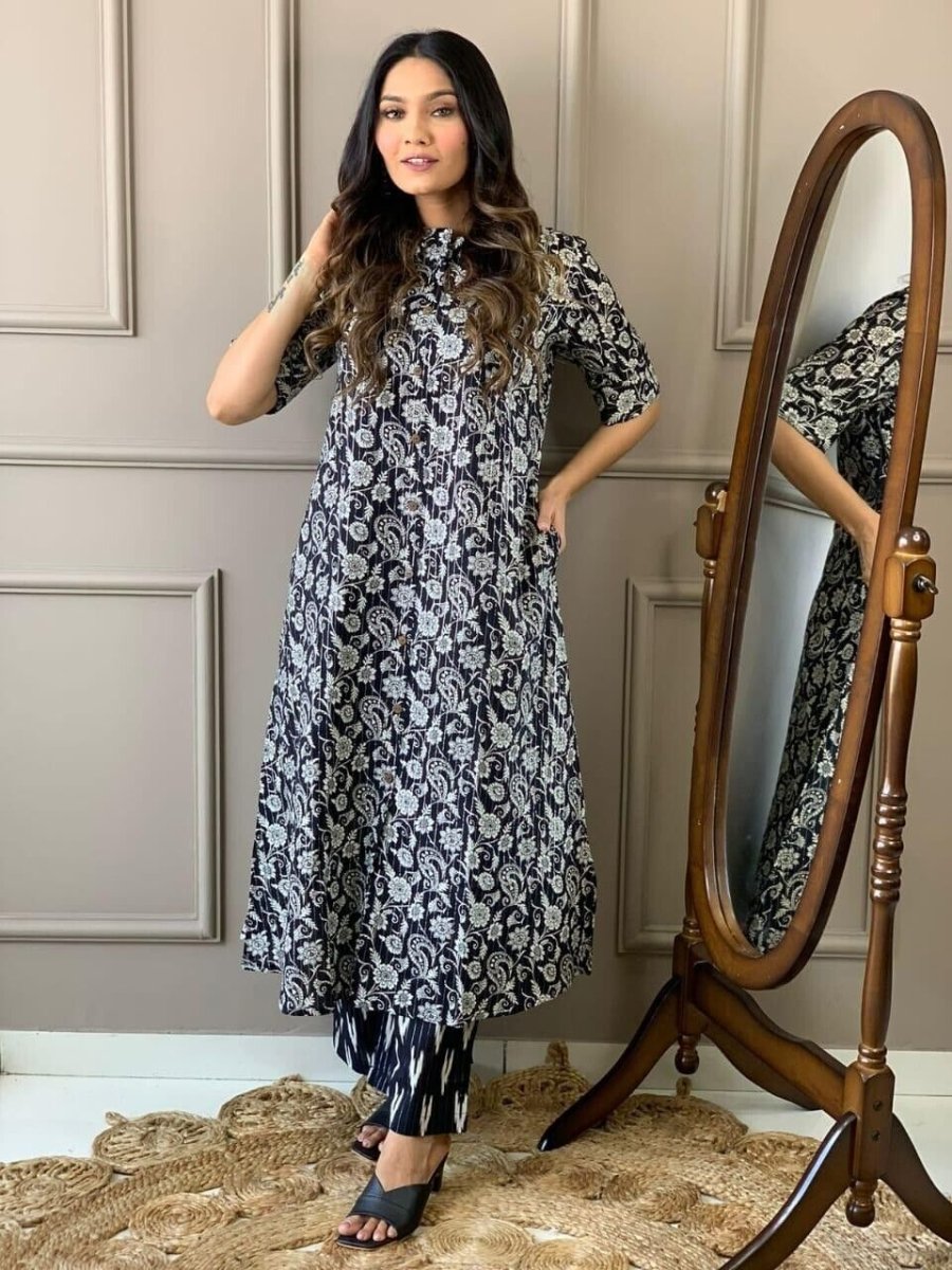 Elegant Cotton Straight Suit with Handwork – 2 pcs set Salwar kameez casual - 001FASHIONFORWARD