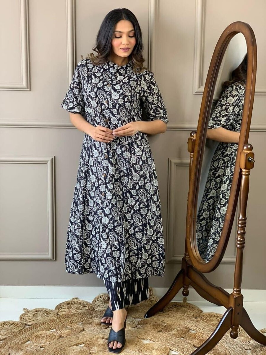 Elegant Cotton Straight Suit with Handwork – 2 pcs set Salwar kameez casual - 001FASHIONFORWARD