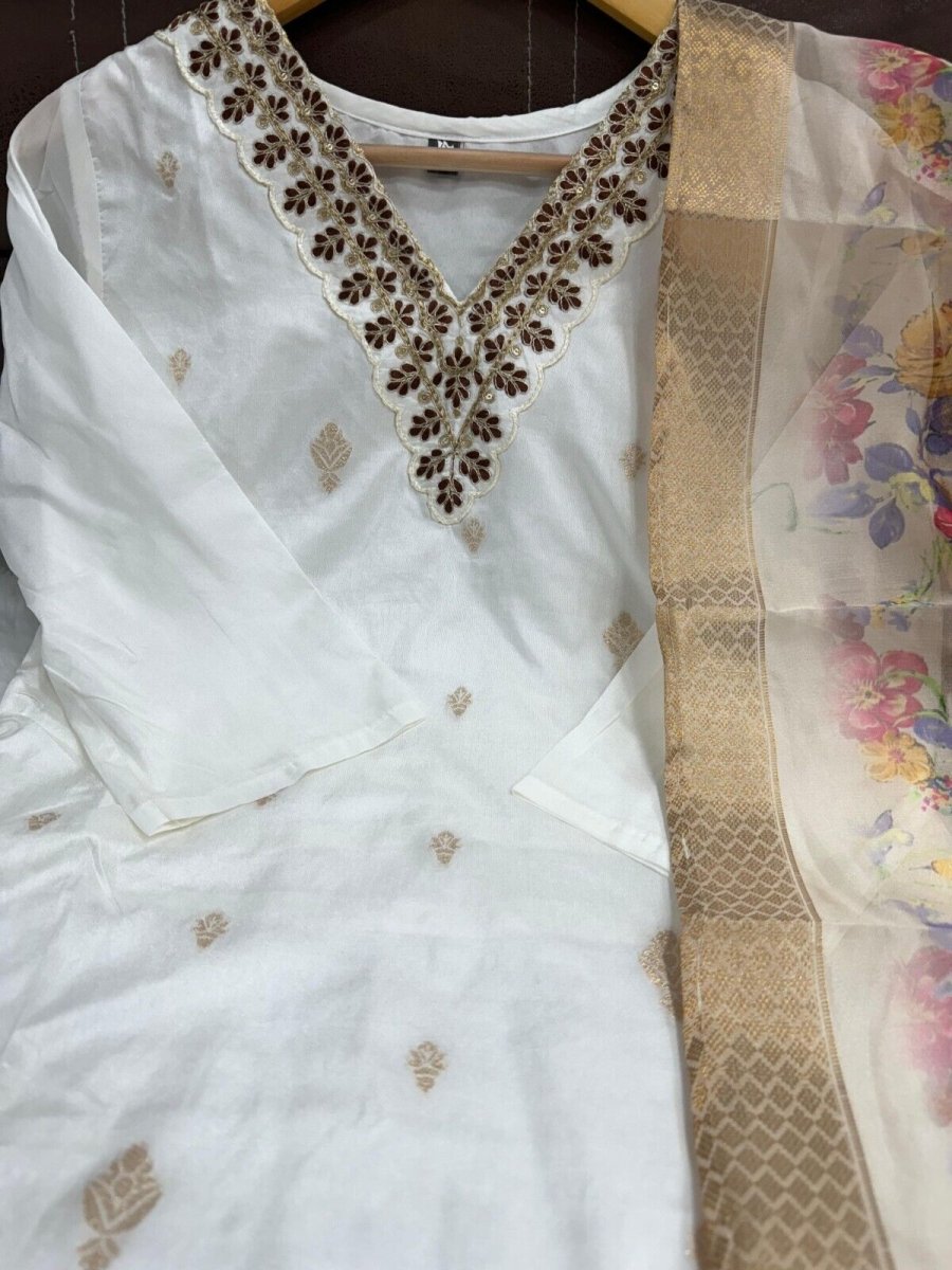 Elegant Cotton Straight Suit with Handwork – 3 - Piece Set Salwar kameez - 001FASHIONFORWARD