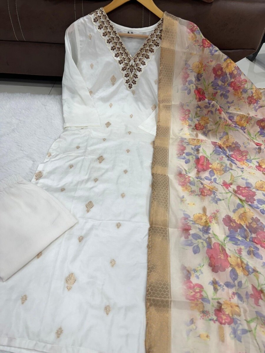 Elegant Cotton Straight Suit with Handwork – 3 - Piece Set Salwar kameez - 001FASHIONFORWARD