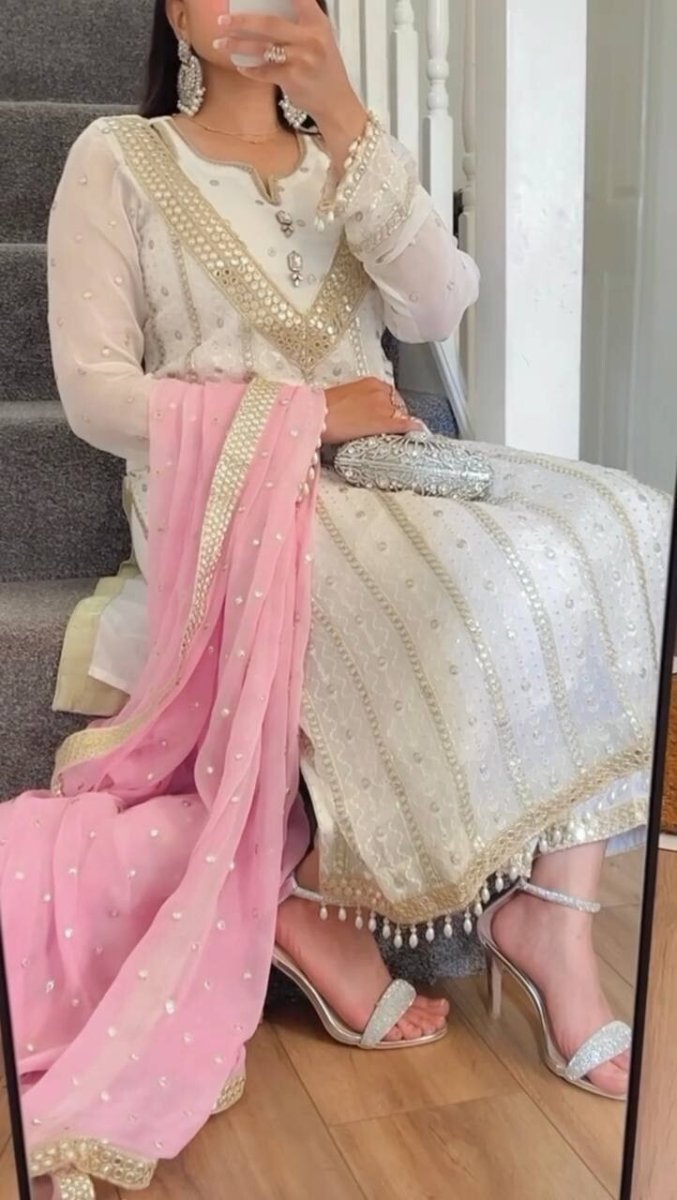 Elegant Pink Embroidered Faux Georgette Salwar Kameez Set – 3 - Piece Ensemble - 001FASHIONFORWARD
