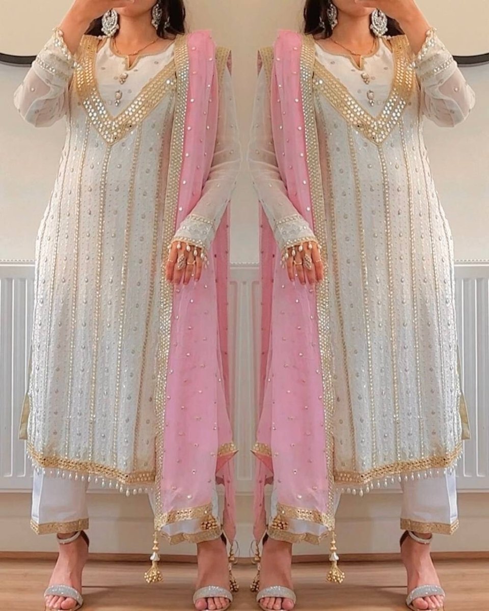 Elegant Pink Embroidered Faux Georgette Salwar Kameez Set – 3 - Piece Ensemble - 001FASHIONFORWARD