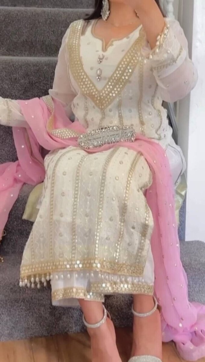 Elegant Pink Embroidered Faux Georgette Salwar Kameez Set – 3 - Piece Ensemble - 001FASHIONFORWARD