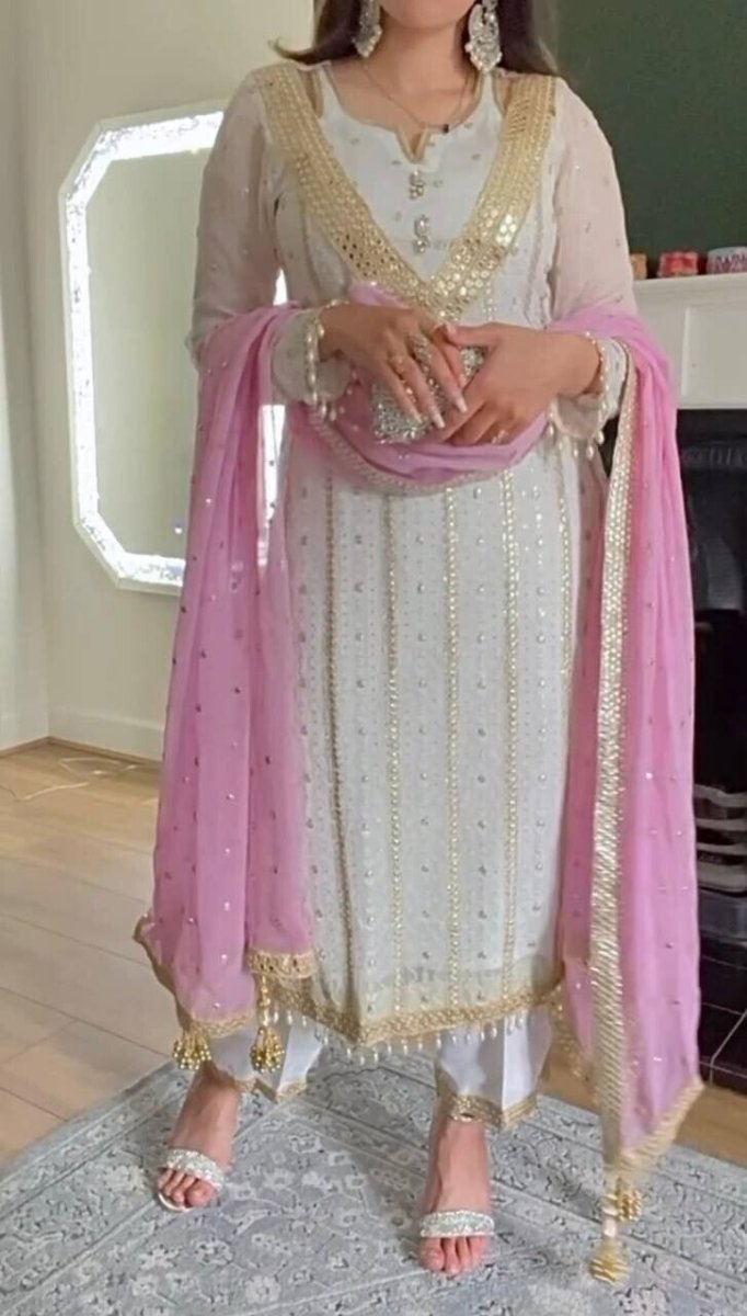 Elegant Pink Embroidered Faux Georgette Salwar Kameez Set – 3 - Piece Ensemble - 001FASHIONFORWARD